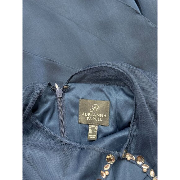 Adrianna Papell Blue Beaded Illusion Neck Tiered Chiffon Gown 4 Elegant Bodice - Picture 16 of 16